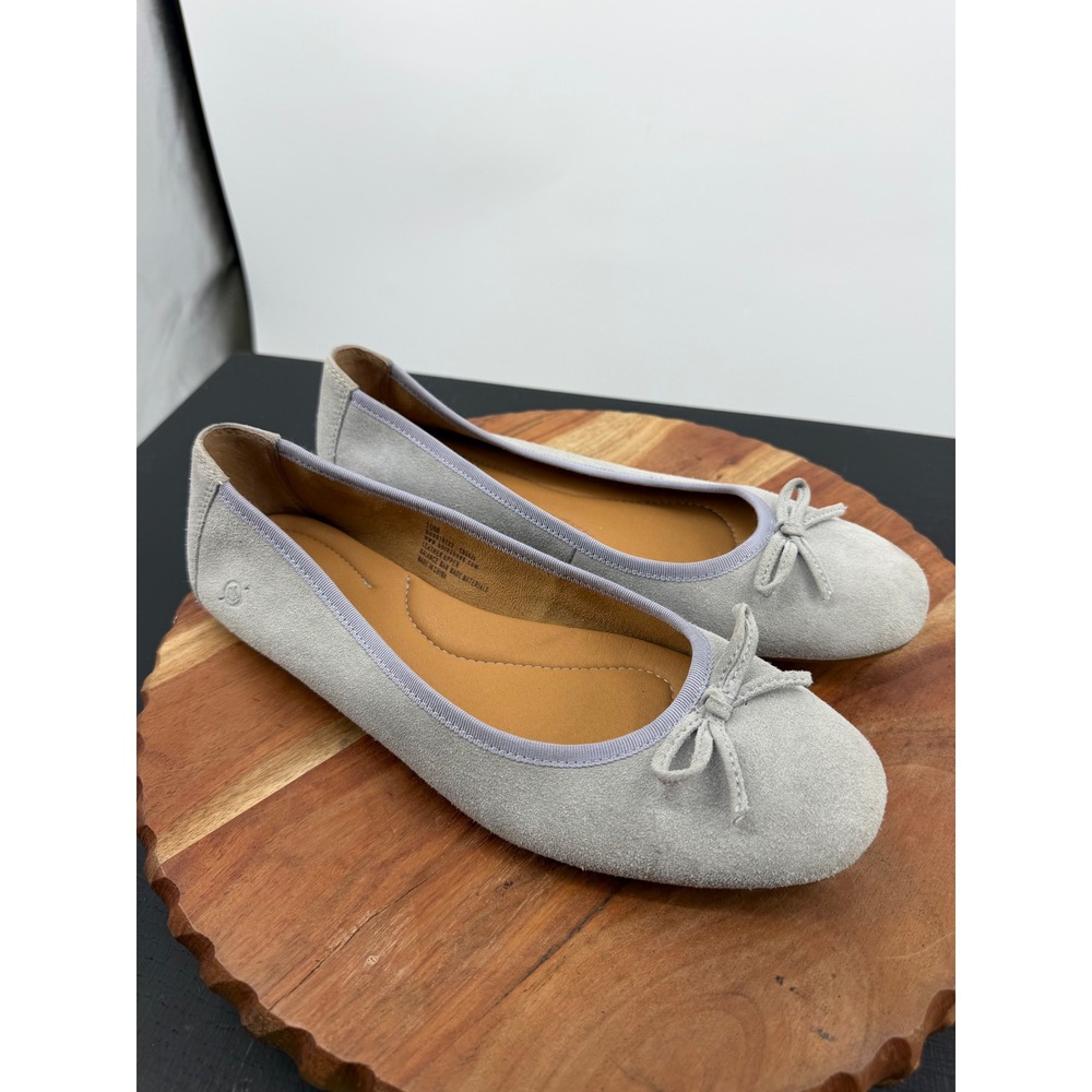 Born brin Ballet Flat Women Size 10 light blue Suede Bow Round Toe BR0018722